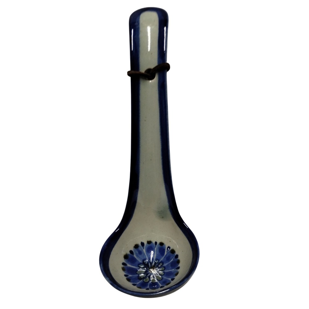 Vintage Tonala Mexico Pottery Ladle Blue Floral‎ Rustic Wall Decor